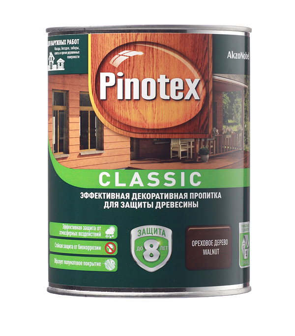

Антисептик Pinotex Classic декоративный для дерева орех 1 л