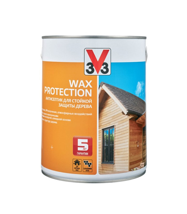 

Антисептик V33 Wax Protection декоративный для дерева темный дуб 2.5 л