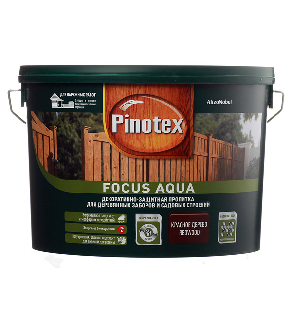 

Антисептик Pinotex Focus Aqua декоративный для дерева красное дерево 9 л