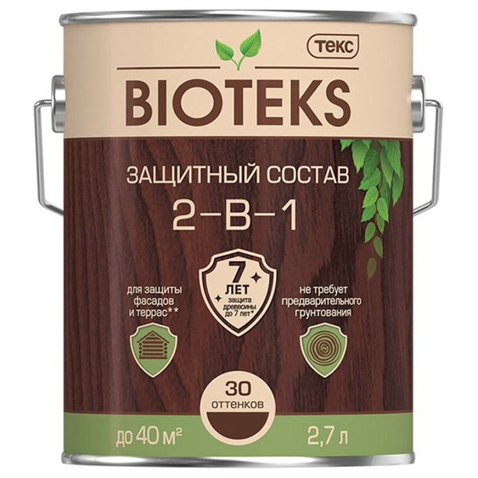 Антисептик Bioteks 2 в 1 декоративный для дерева вишня 2.7 л