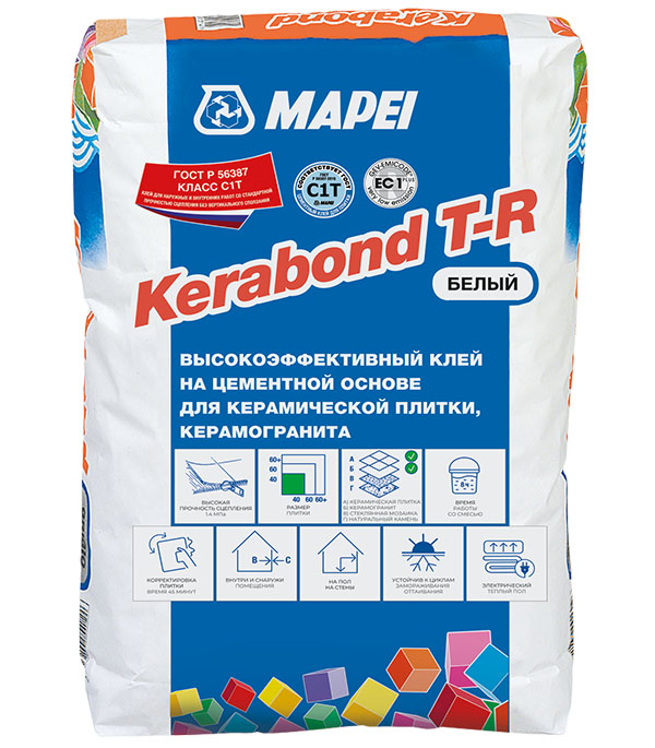 Клей для плитки и мозаики MAPEI Kerabond T-R белый 25 кг