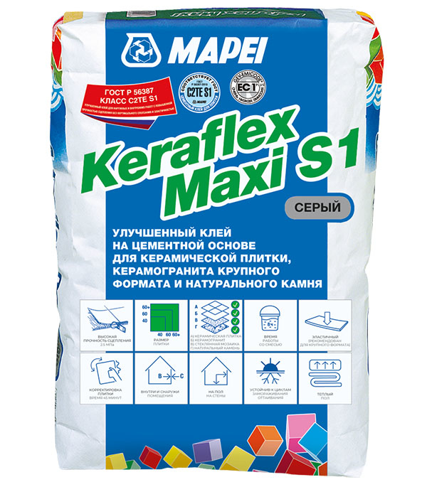 Клей для плитки и керамогранита MAPEI KERAFLEX MAXI деформативный серый 25 кг