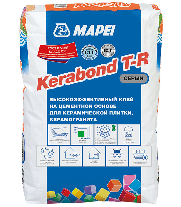 Клей для плитки и мозаики MAPEI Kerabond T-R серый 25 кг