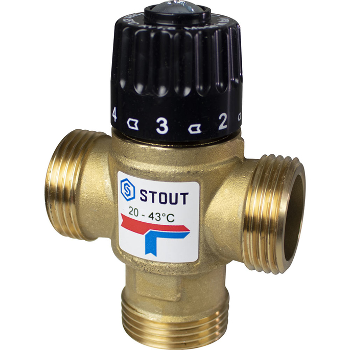 Клапан термостатический Stout 1”НР подмешивающий 20-43 градусов KV 1.6 м3/ч