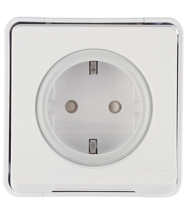 

Розетка влагозащищенная Schneider Electric Mureva S о/у с заземлением со шторками белая