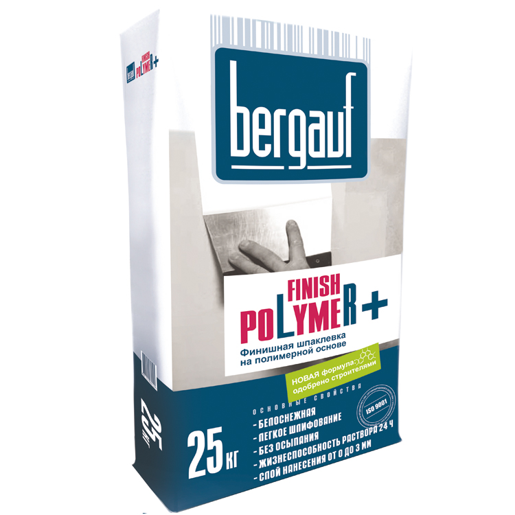 Bergauf Finish Polymer+ 25 кг, Шпатлевка полимерная финишная (белая)