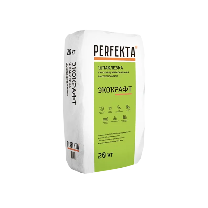 

Perfekta Экокрафт 20 кг, Шпатлевка гипсовая универсальная (белая), Белый
