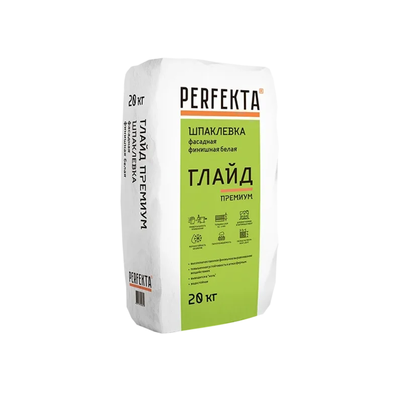 

Perfekta Глайд Премиум 20 кг, Шпатлевка цементная фасадная (белая), Белый