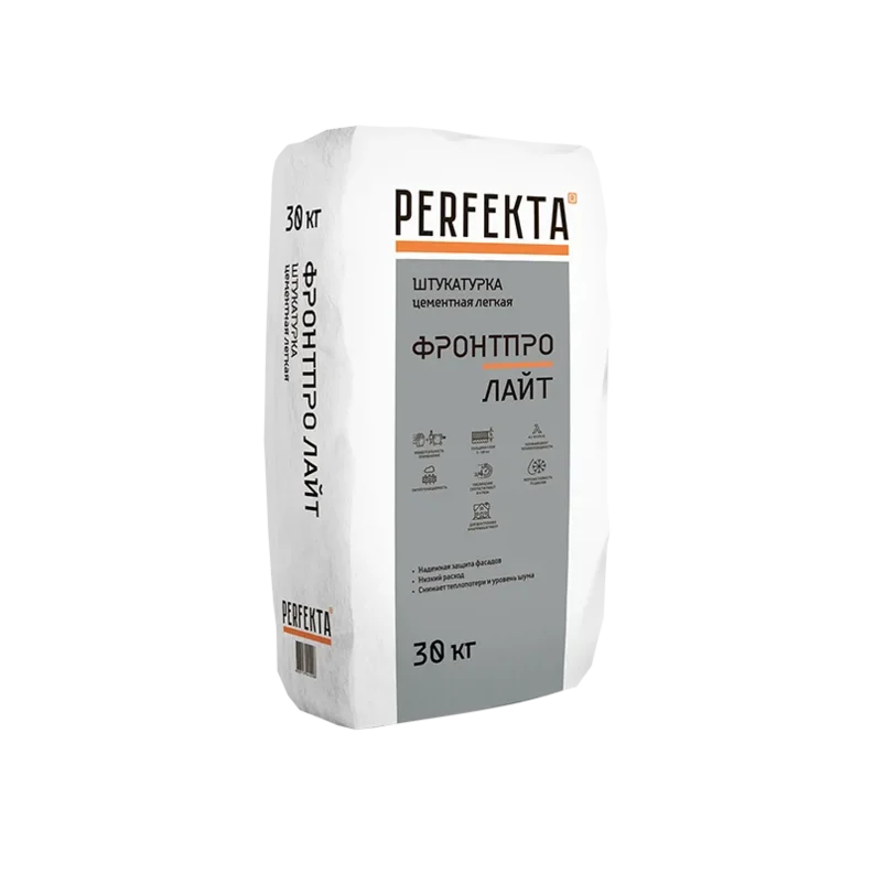 

Perfekta ФронтПро Лайт, 30 кг, Штукатурка цементная фасадная легкая для машинного нанесения Зимняя серая, Серый