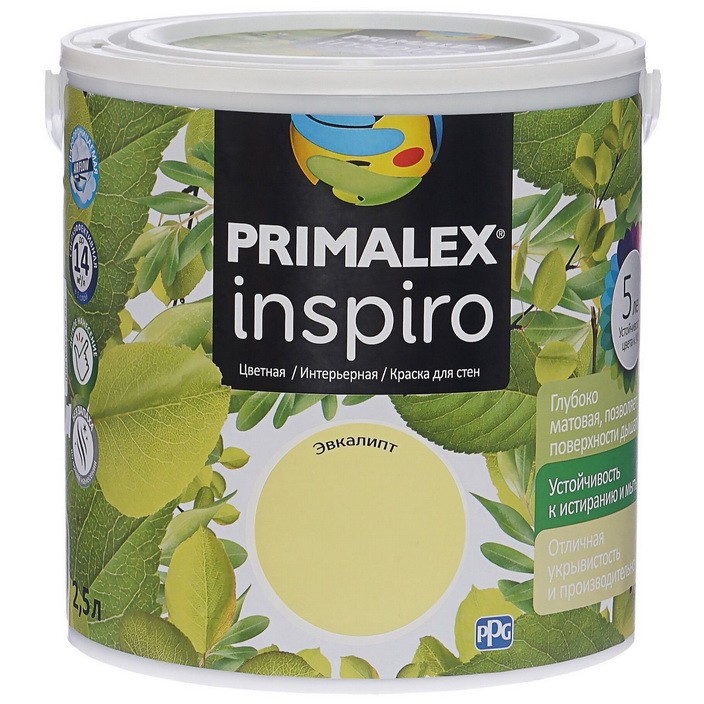 

Краска интерьерная Primalex Inspiro Эвкалипт 2.5 л, Желтый