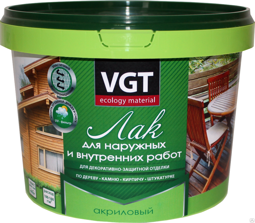 

VGT, 0.9 кг, Лак для наружных и внутренних работ матовый, Бесцветный