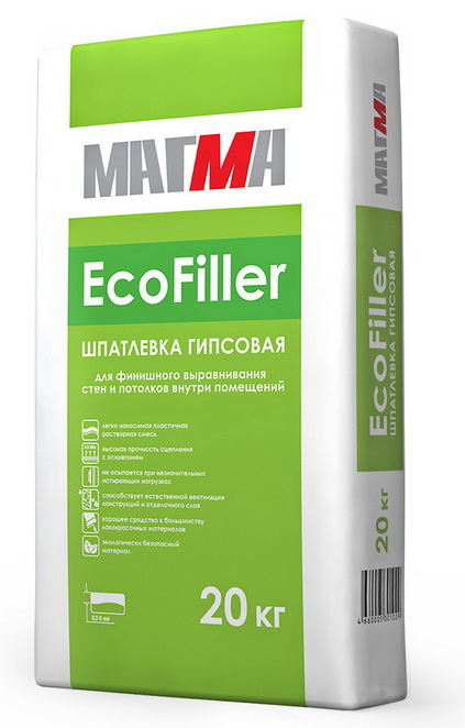 

Магма EcoFiller 20 кг, Шпатлевка гипсовая финишная (белая), Белый