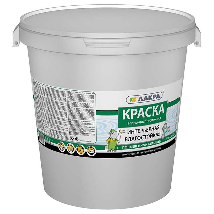 

Краска акриловая Лакра интерьерная влагостойкая повышенной белизны белая 40 кг, Белый