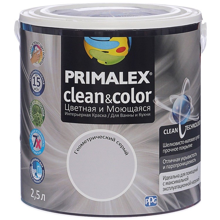 

Краска интерьерная Primalex Clean&Color Геометрический серый 2.5 л