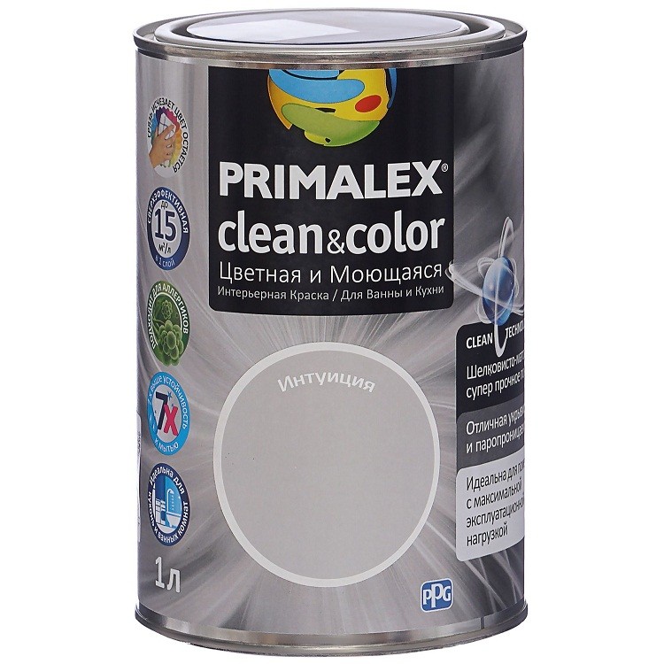 

Краска интерьерная Primalex Clean&Color Интуиция 1 л, Серый