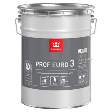 

Краска интерьерная Tikkurila Prof Euro 3 база А глубокоматовая 18 л, Белый