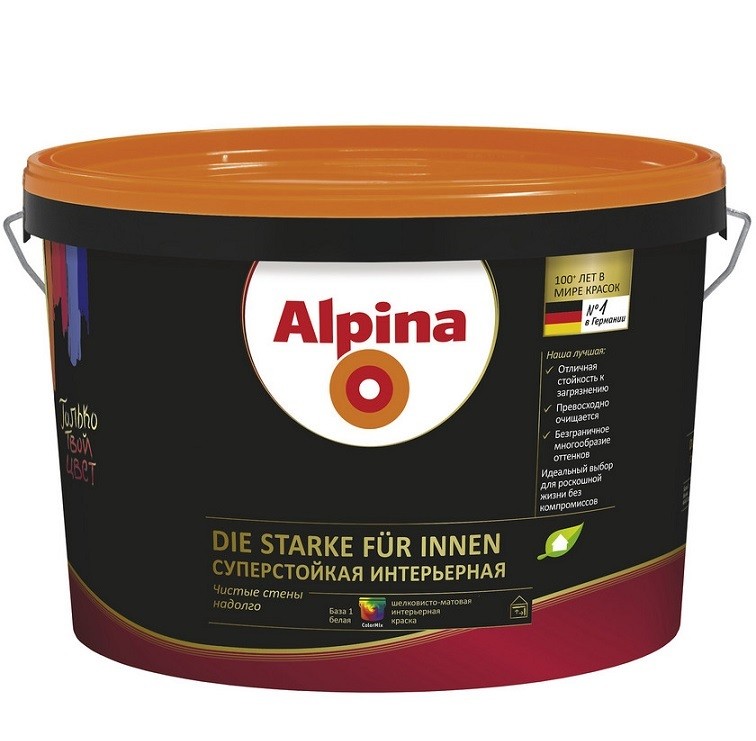 

Краска Alpina Суперстойкая интерьерная База 3 шелковисто-матовая 2.35 л, Бесцветный
