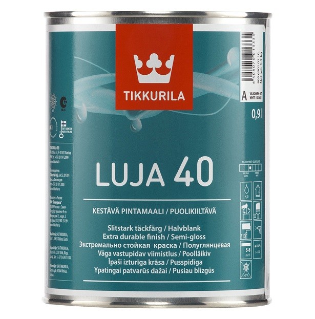 Купить Краска интерьерная Tikkurila Luja 40 основа А полуглянцевая 0.9 л