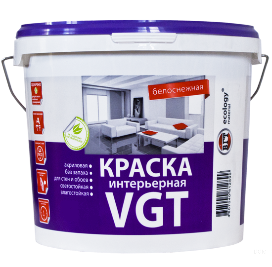 

Краска интерьерная VGT ВД-АК-2180 белоснежная 25 кг, Белый