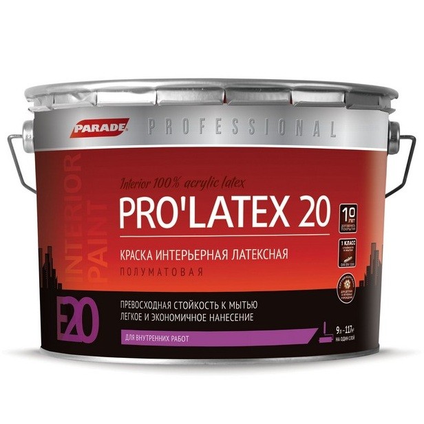 

Краска латексная Parade Professional E20 Pro Lateх20 интерьерная полуматовая основа С 9 л, Бесцветный