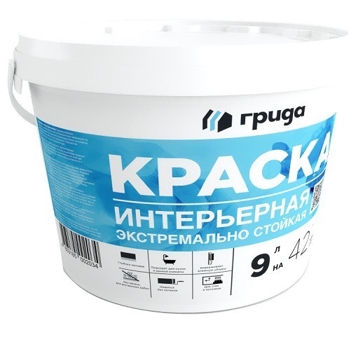 

Краска интерьерная экстремально стойкая Грида белая C 12 кг, Белый