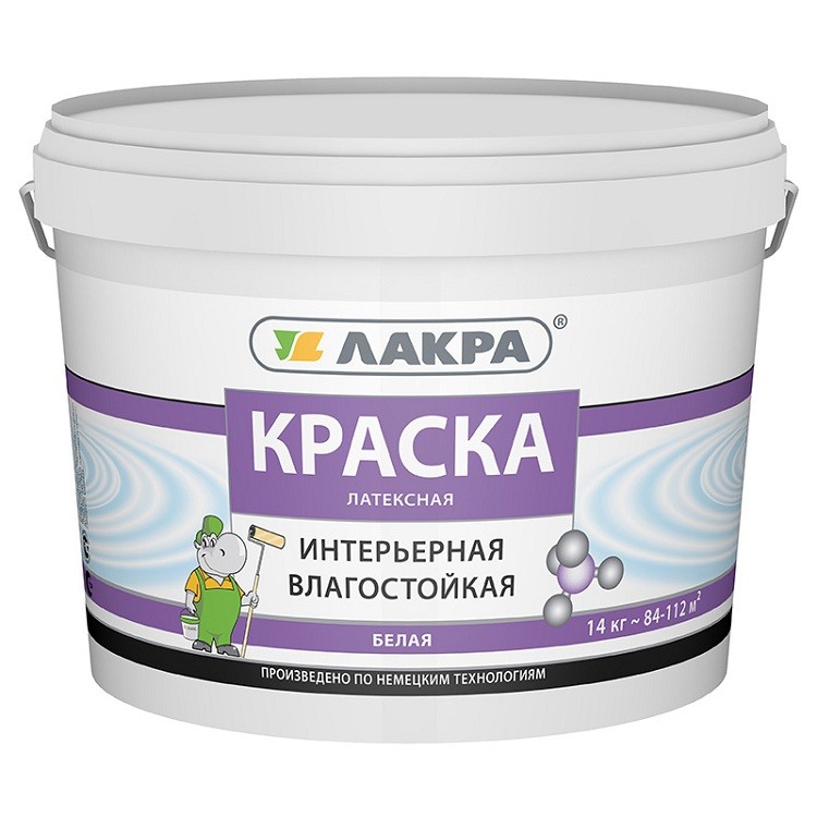 

Краска латексная Лакра интерьерная влагостойкая белая 14 кг, Белый