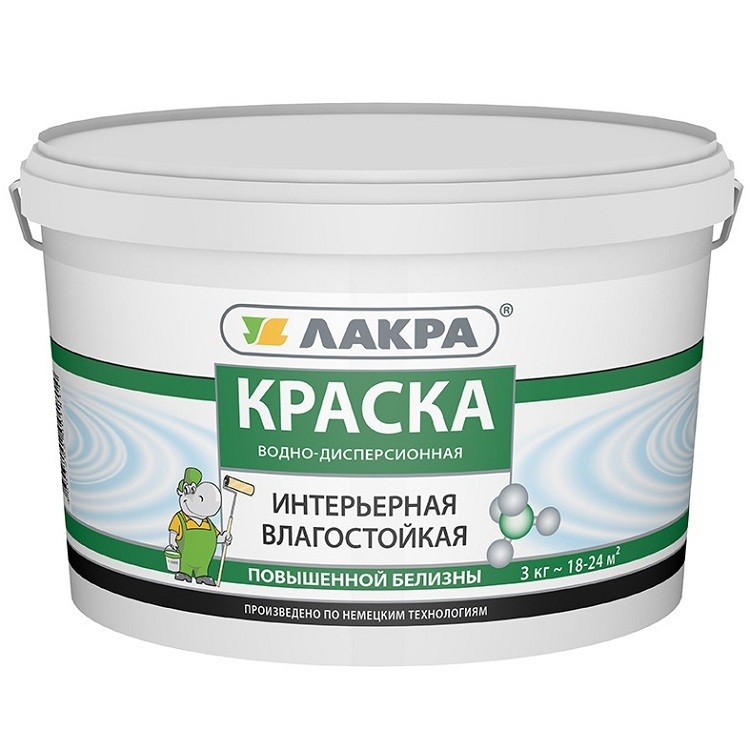 

Краска акриловая Лакра интерьерная влагостойкая повышенной белизны белая 3 кг, Белый