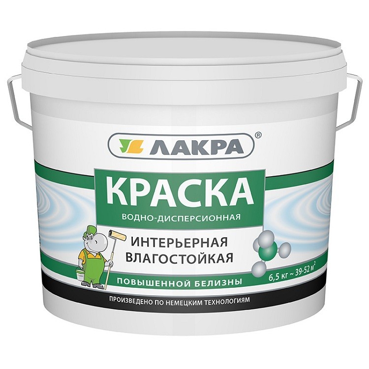 

Краска акриловая Лакра интерьерная влагостойкая повышенной белизны белая 6.5 кг, Белый