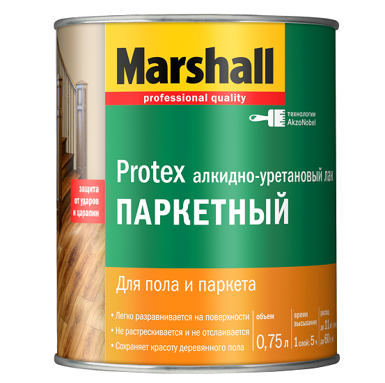 

Лак паркетный Marshall Protex полуматовый 0.75 л, Бесцветный