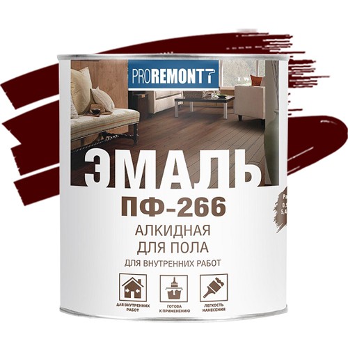 

Эмаль для пола Proremontt ПФ-266 красно-коричневая 0,9 кг, Коричневый