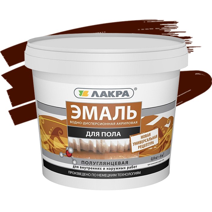 

Эмаль акриловая Лакра для пола красно-коричневая 0.9 кг, Коричневый