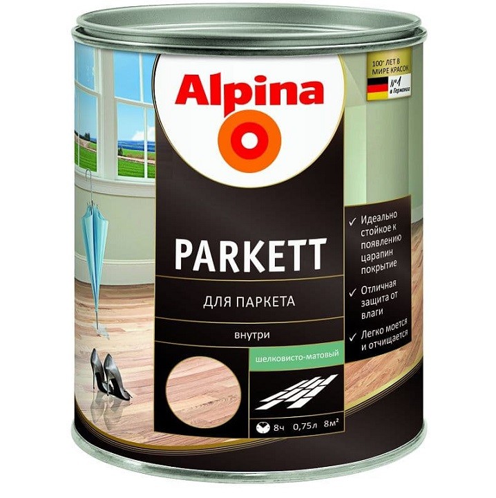 Лак паркетный Alpina Parkett шелковисто-матовый 0.75 л