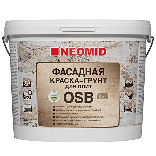 Купить Краска-грунт фасадная для OSB-плит Neomid с биозащитой полуматовая 7 кг