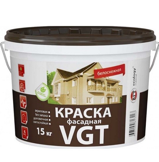 Купить Краска фасадная VGT ВД-АК-1180 белоснежная 15 кг