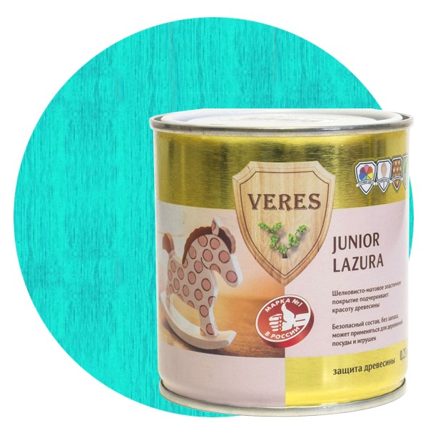 

Пропитка для древесины Veres Junior Lazura №26 Бирюзовая 0.25 л, Бирюзовый