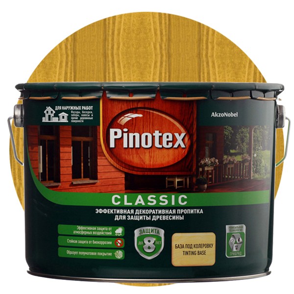 

Пропитка для древесины Pinotex Classic Калужница 9 л, Желтый