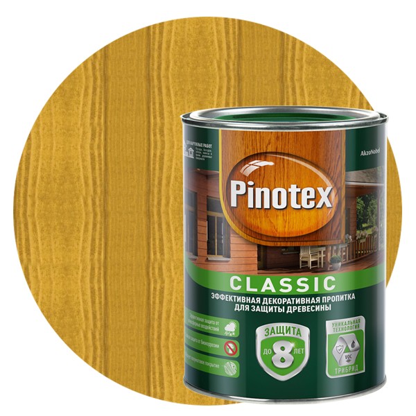

Пропитка для древесины Pinotex Classic Калужница 1 л, Желтый