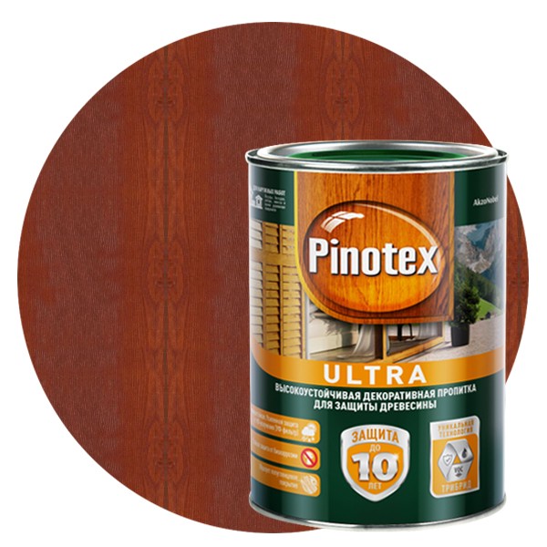 

Пропитка для древесины Pinotex Ultra Рябина 1 л, Красный