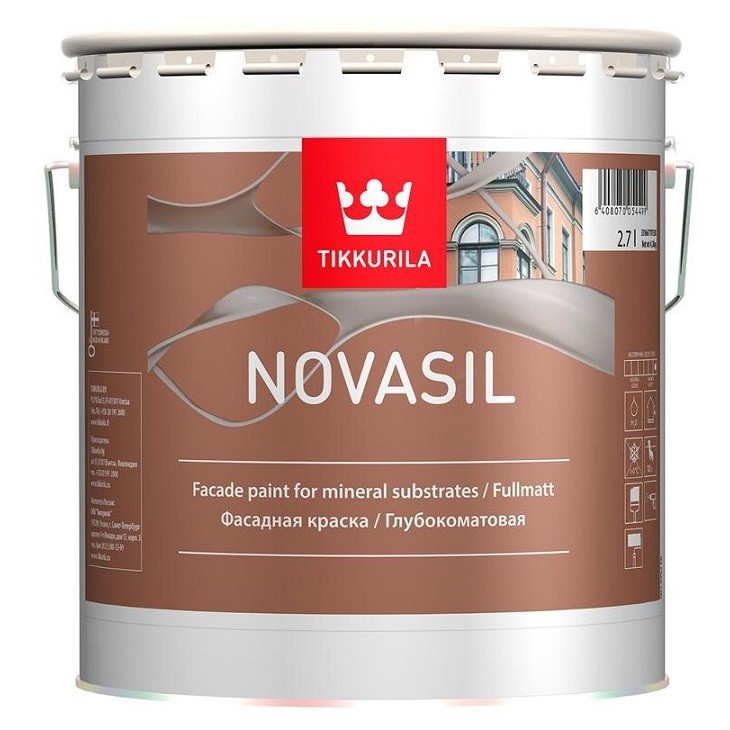 Купить Краска фасадная Tikkurila Novasil база MRC глубокоматовая 2.7 л