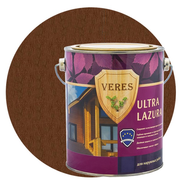 Купить Пропитка для древесины Veres Ultra Lazura № 4 Дуб темный 9 л