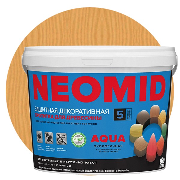 

Пропитка для древесины Neomid Bio Color Aqua Золотая Сосна 2.3 л, Желтый
