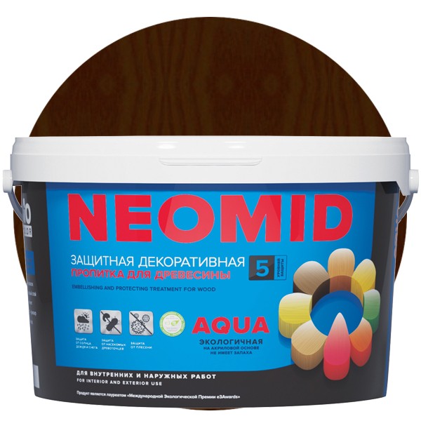 

Пропитка для древесины Neomid Bio Color Aqua Венге 9 л, Коричневый