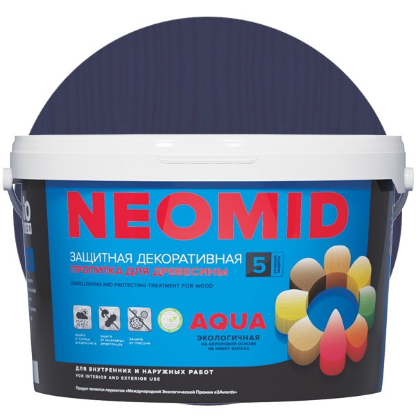 

Пропитка для древесины Neomid Bio Color Aqua Голубая ель 9 л, Синий