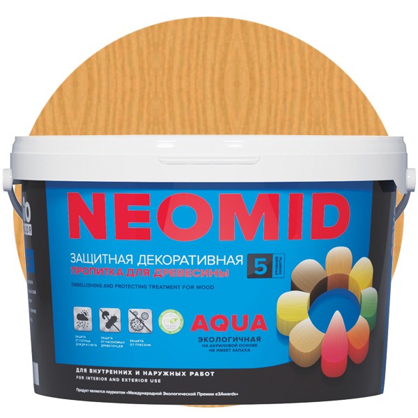 

Пропитка для древесины Neomid Bio Color Aqua Золотая Сосна 9 л, Желтый