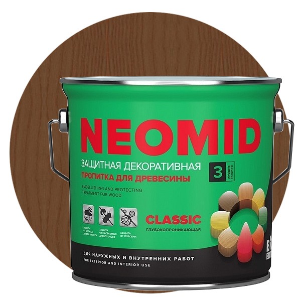 

Пропитка для древесины Neomid Bio Color Classic Орех 2.7 л, Коричневый