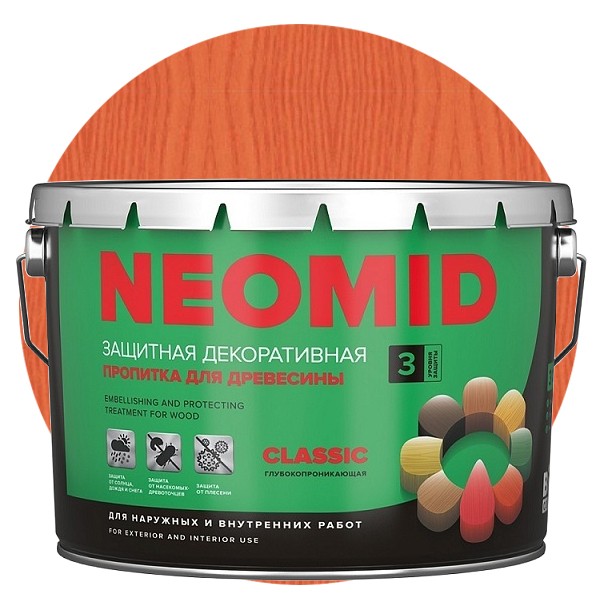 

Пропитка для древесины Neomid Bio Color Classic Рябина 9 л, Красный