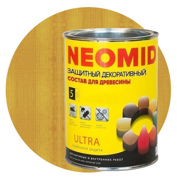 

Пропитка для древесины Neomid Bio Color Ultra Калужница 0.9 л, Желтый