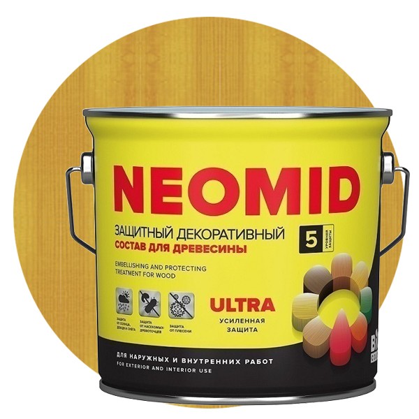 

Пропитка для древесины Neomid Bio Color Ultra Калужница 2.7 л, Желтый