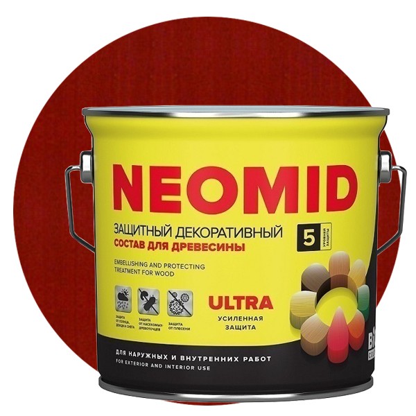 

Пропитка для древесины Neomid Bio Color Ultra Рябина 2.7 л, Красный