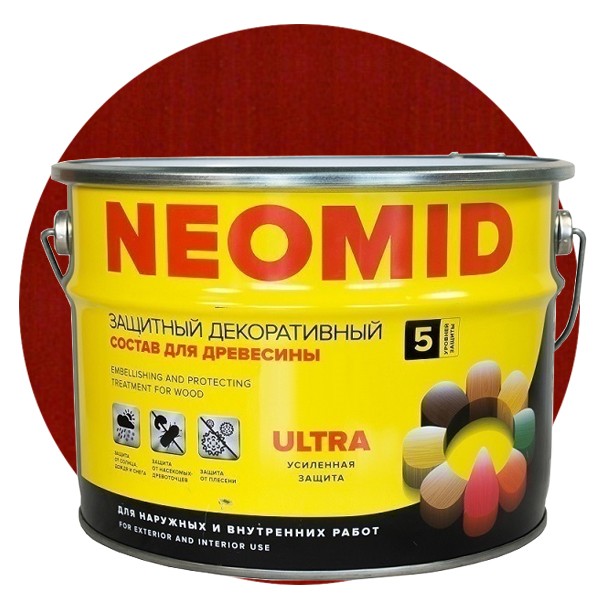 

Пропитка для древесины Neomid Bio Color Ultra Рябина 9 л, Красный